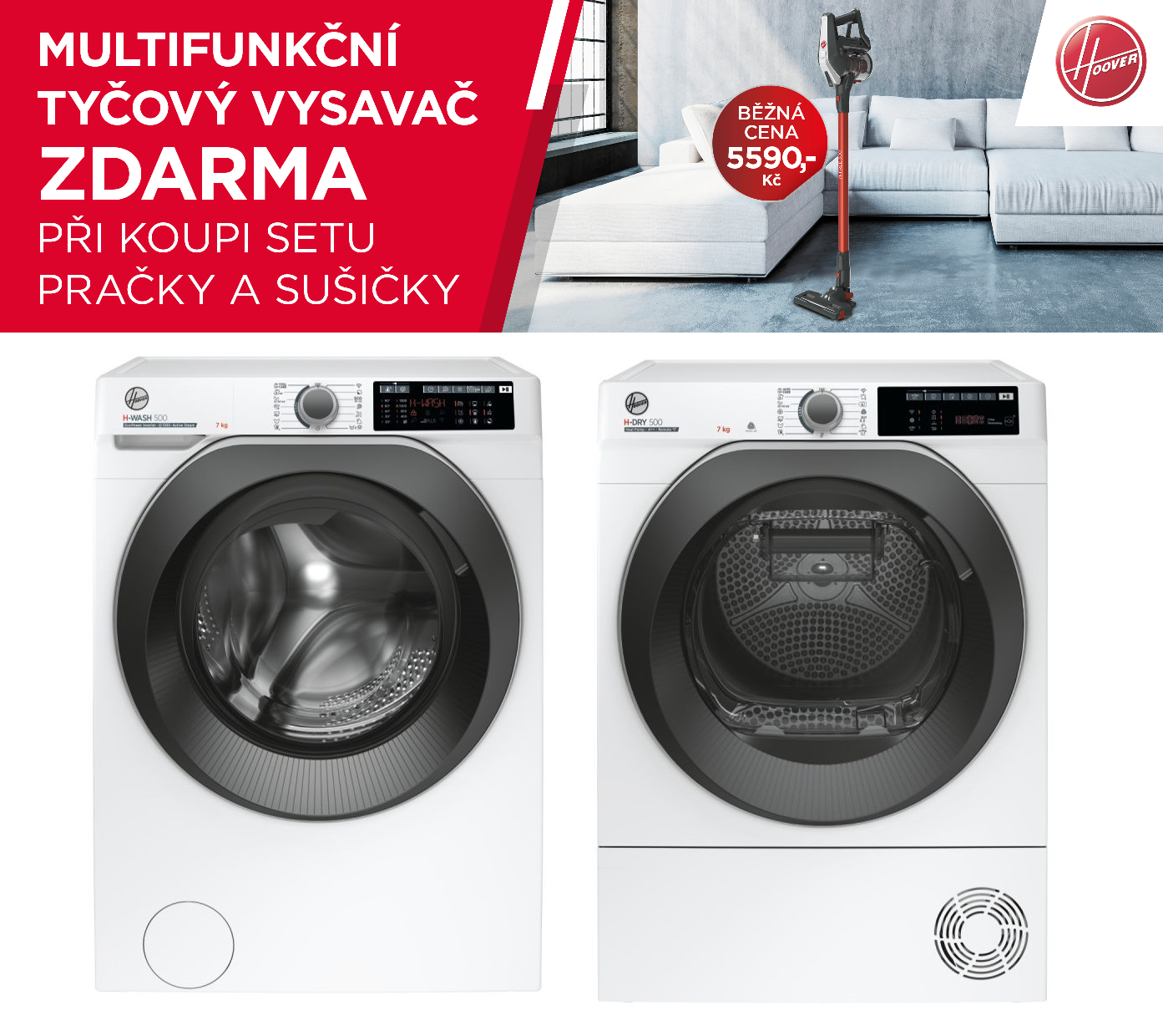 Set HOOVER HW437AMBS/1-S + ND4H7A2TSBEX-S + Záruka 5 let ZDARMA na celý set + Záruka 11 let na MOTOR pračky + Vysavač ZDARMA