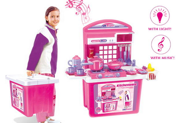 G21 Dětská kuchyňka G21 s příslušenstvím v kufru růžová