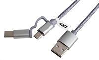 IGET iGET G2V1 USB kabel 2v1, 1m, stříbrný, microUSB i USB-C, prodloužené koncovky