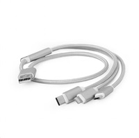 GEMBIRD GEMBIRD Kabel CABLEXPERT USB A Male/Micro B + Type-C + Lightning, 1m, opletený, stříbrný, blister