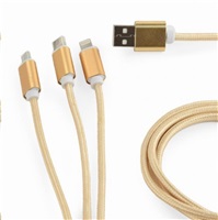 GEMBIRD GEMBIRD Kabel CABLEXPERT USB A Male/Micro B + Type-C + Lightning, 1m, opletený, zlatý, blister