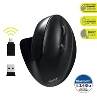 PORT PORT vertikální bezdrátová ergonomická myš, BT, 2,4 GHz, USB-A/C, pro praváky, černá
