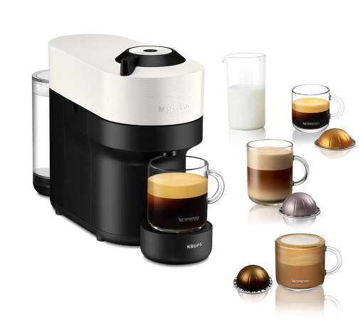 Krups Nespresso XN920110 Vertuo Pop kapslový kávovar, 1500 W, Wi-Fi. Bluetooth, 4 velikosti kávy, bílý - Rozbaleno