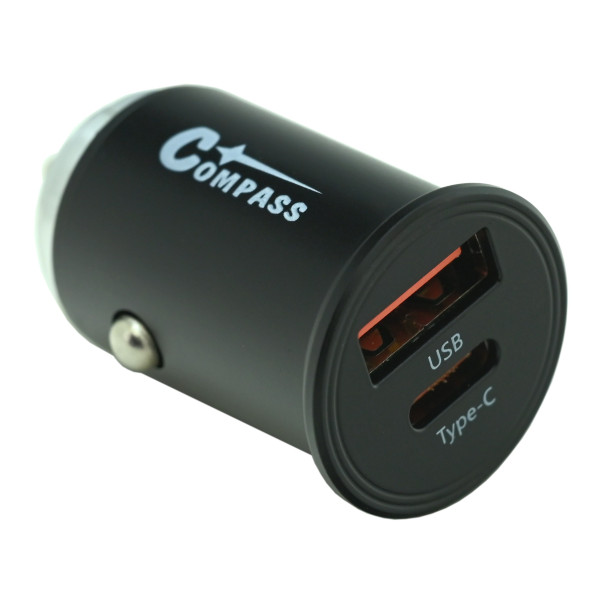 Compass Zástrčka 12/24V nízkoprofilová QC3/PD3 USB-A/USB-C 30W