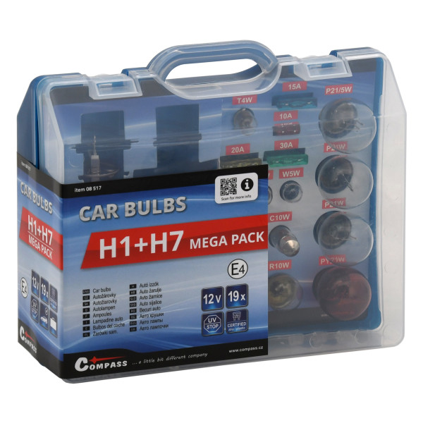 Compass Žárovky 12V servisní box MEGA H1+H7+pojistky