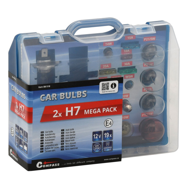 Compass Žárovky 12V servisní box MEGA H7+H7+pojistky