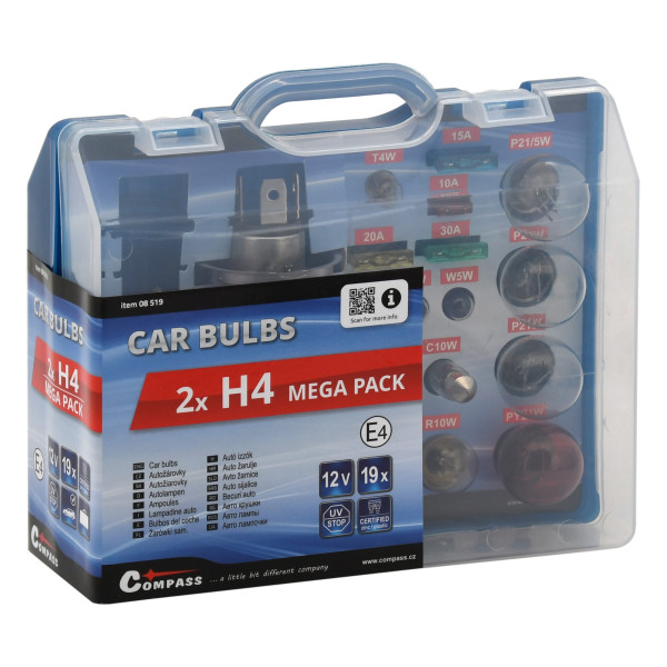 Compass Žárovky 12V servisní box MEGA H4+H4+pojistky