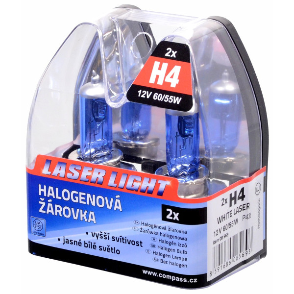 Compass Žárovka 12V H4 60/55W P43t WHITE LASER 2ks