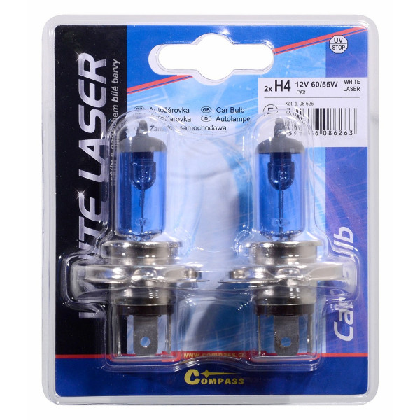 Compass Žárovka 12V H4 60/55W P43t WHITE LASER blister 2ks