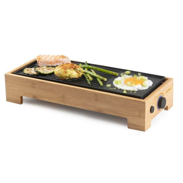 Stolní elektrický gril Plancha - Bamboo Style - DOMO DO9270G, 1 000 W, termostat, plocha 36 x 14 cm