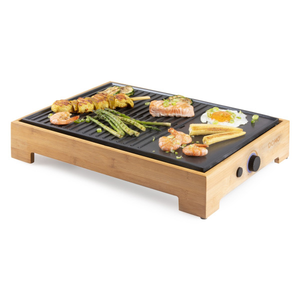 Stolní elektrický gril Plancha - Bamboo Style - DOMO DO9271G, 1 800 W, termostat, plocha 42 x 28 cm