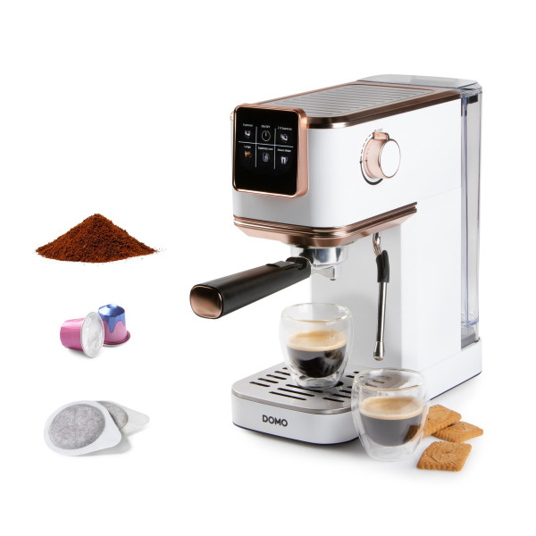 Espresso kávovar 3v1 - pákový, na pody i na kapsle - DOMO DO746K, 1 350 W, 20 Bar, nádržka na vodu 1,1 litru
