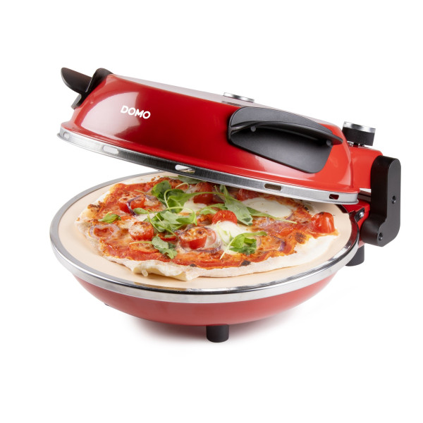 Pizza pec na čerstvou pizzu - červená - DOMO DO9284PZ, 1200 W, až 400 °C, Ø 32 cm, žáruvzdorný keramický kámen