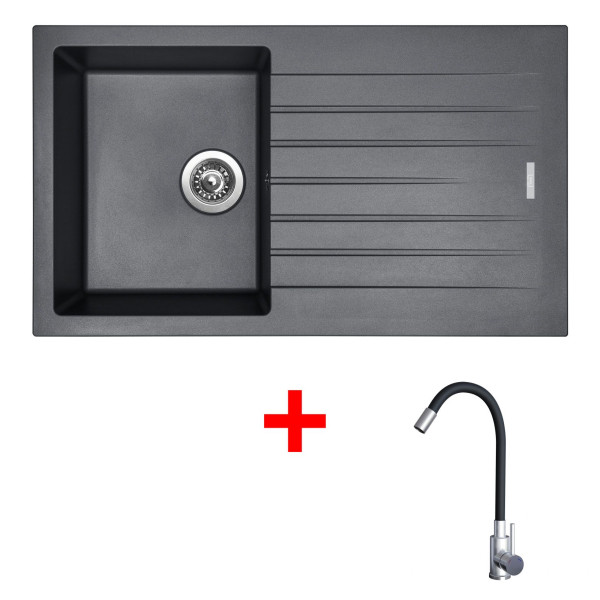 Sinks PERFECTO 860 Titanium + Elasta nerez/černá
