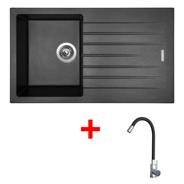 Sinks PERFECTO 860 Metalblack + Elasta nerez/černá