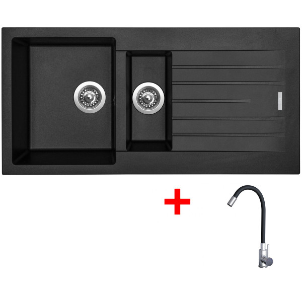 Sinks PERFECTO 1000.1 Pureblack + Elasta nerez/černá
