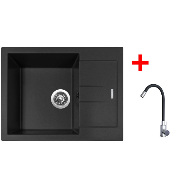 Sinks AMANDA 650 Pureblack + Elasta nerez/černá