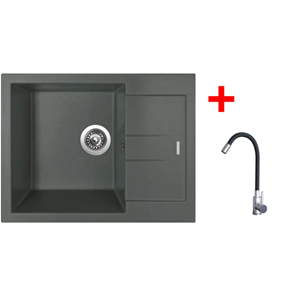Sinks AMANDA 650 Titanium + Elasta nerez/černá