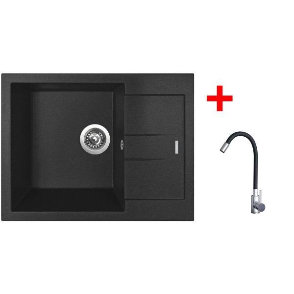 Sinks AMANDA 650 Metalblack + Elasta nerez/černá