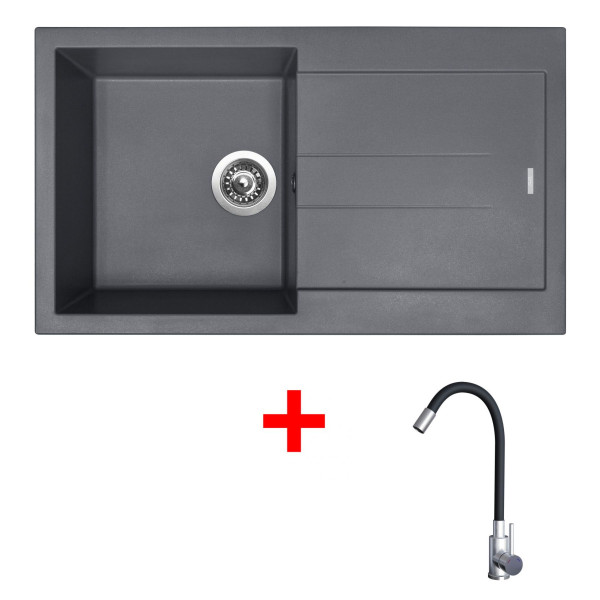 Sinks AMANDA 860 Titanium + Elasta nerez/černá