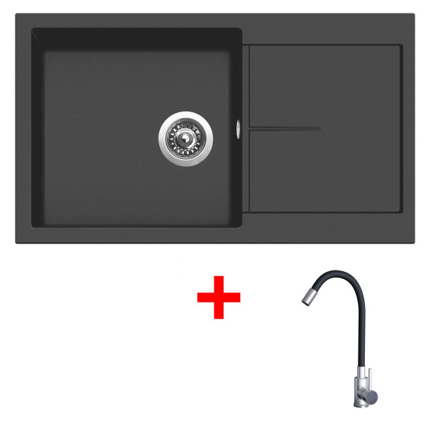 Sinks INFINITY 860 Pureblack + Elasta nerez/černá