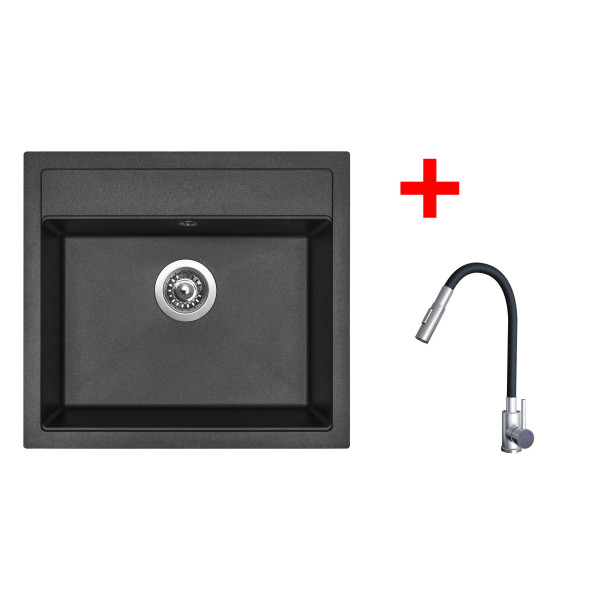 Sinks SOLO 560 Metalblack + ELASTA S nerez/černá