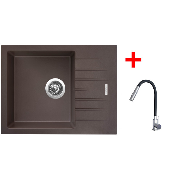 Sinks PERFECTO 650 Marone + ELASTA S nerez/černá