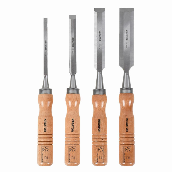 Dláta na dřevo sada 6, 12, 18, 24mm 4ks dřevěná rukojeť
