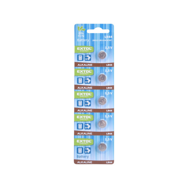 Baterie alkalické, 5ks, 1,5V (LR44)
