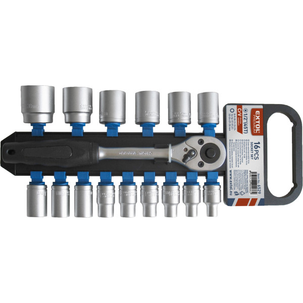 Hlavice nástrčné, sada 16ks, 1/2", CrV