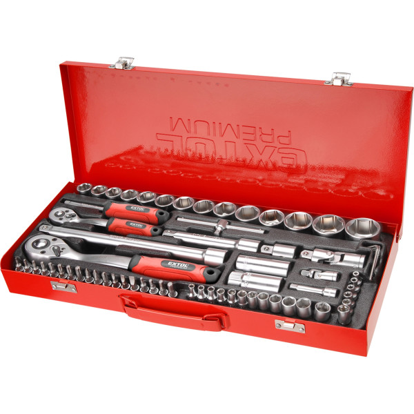 EXTOL PREMIUM Klíče nástrčné, sada 65ks, 1/4", 1/2", CrV