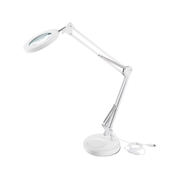 Lampa stolní s lupou, USB napájení, bílá, 2400lm, 3 barvy světla, 5x zvětšení