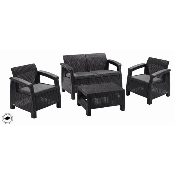 Zahradní nábytek Keter Corfu set dvousedačka + dvě křesla + stůl grafitový