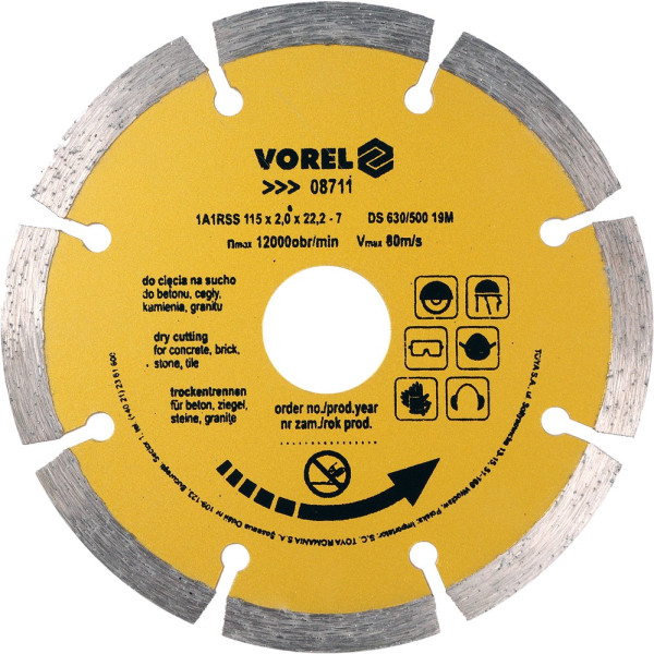 Vorel Kotouč řezný diamantový 115 x 22,2 x 2,0 mm segmentový