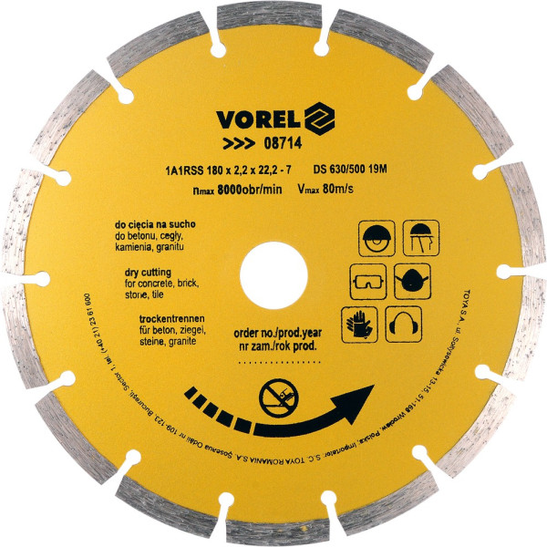 Vorel Kotouč řezný diamantový 180 x 22,2 x 2,2 mm segmentový