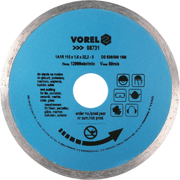 Vorel Kotouč řezný diamantový 115 x 22,2 x 1,6 mm plný