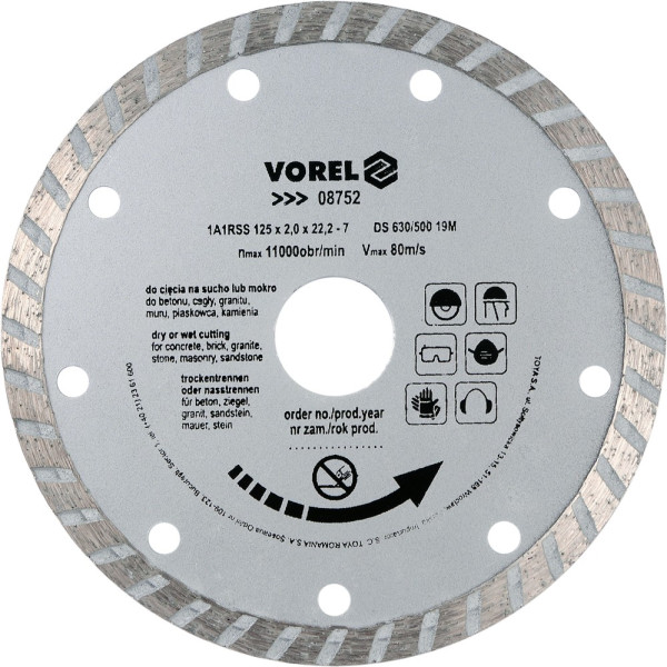 Vorel Kotouč řezný diamantový 125 x 22,2 x 2,0 mm turbo
