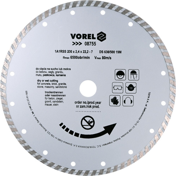 Vorel Kotouč řezný diamantový 230 x 22,2 x 2,4 mm turbo