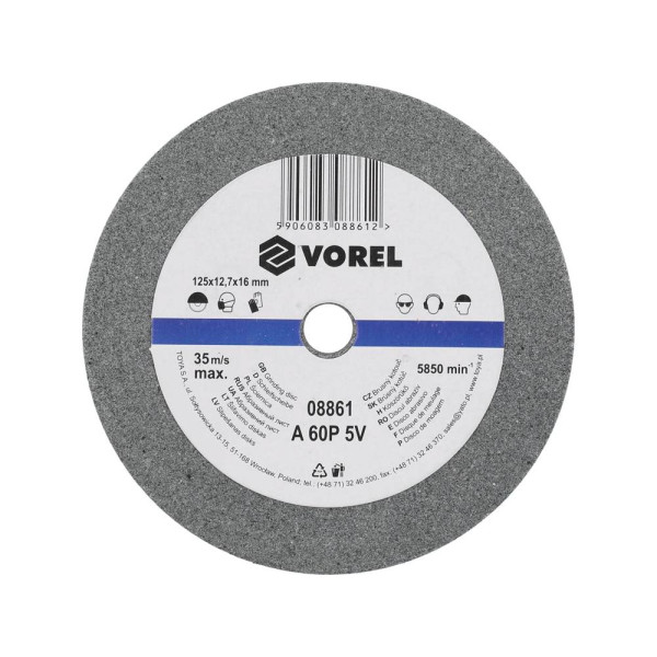Vorel Kotouč brusný 125 x 12,7 x 16 mm jemný do stolní brusky