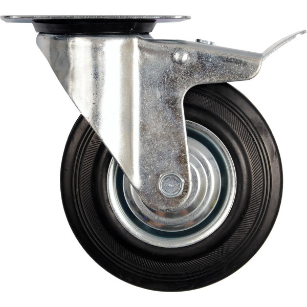 Vorel Kolečko otočné s brzdou, gumové 60kg 100/27/130mm