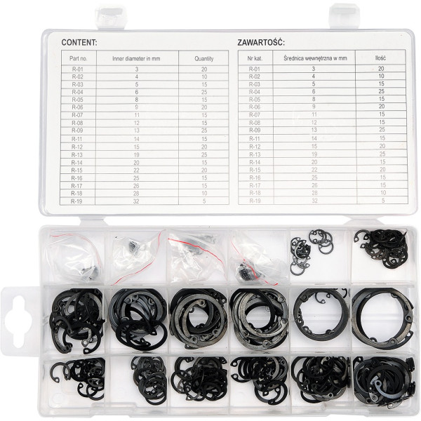 Yato Pojistné kroužky INTERNAL sada 300ks, R1-R19, pr. 3 -32mm