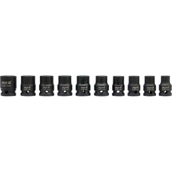 Yato Sada nástavců 1/2" rázové šestihranné 10 ks 10-22 mm CrMo