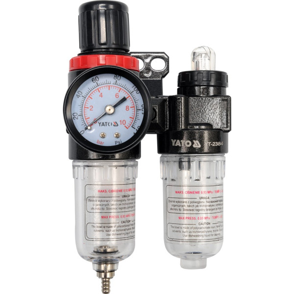 Yato Regulátor tlaku vzduchu 1/4", max. 0,93MPa, s filtrem (25ccm) a přimazáváním (15ccm)