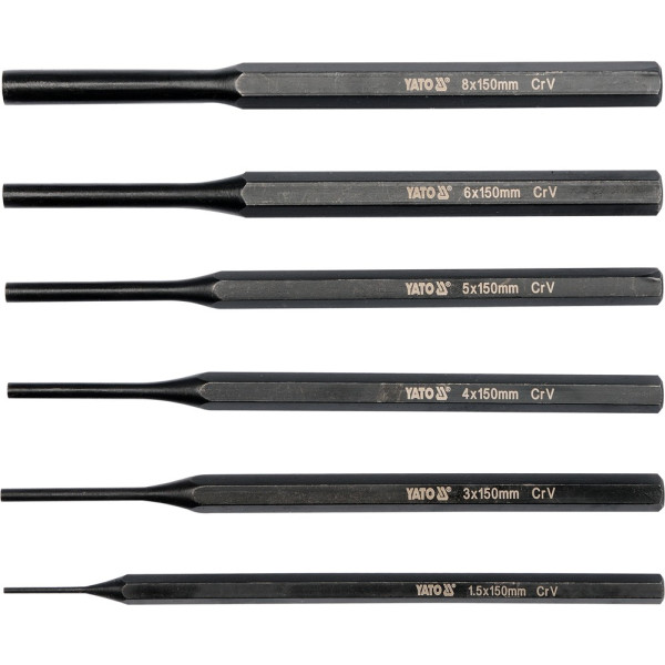 Yato Sada vyrážečů 6ks, 150mm, pr. 1,5, 3, 4, 5, 6, 8mm