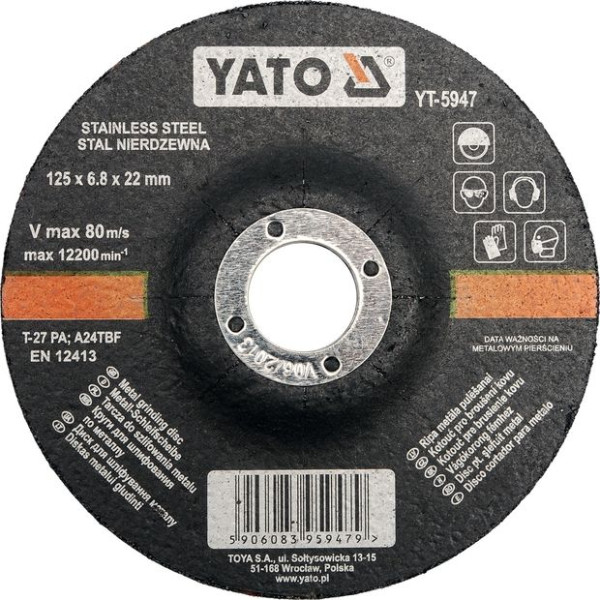 Yato Kotouč brusný na kov 125 x 22 x 6,8 mm vypouklý INOX