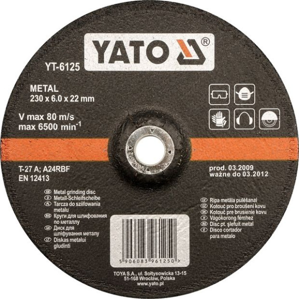 Yato Kotouč brusný na kov 125 x 22 x 6,0 mm vypouklý