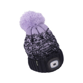 čepice s čelovkou 4x45lm, USB nabíjení, tmavě modrá/fialová s bambulí, univerzální velikost, 100% acryl