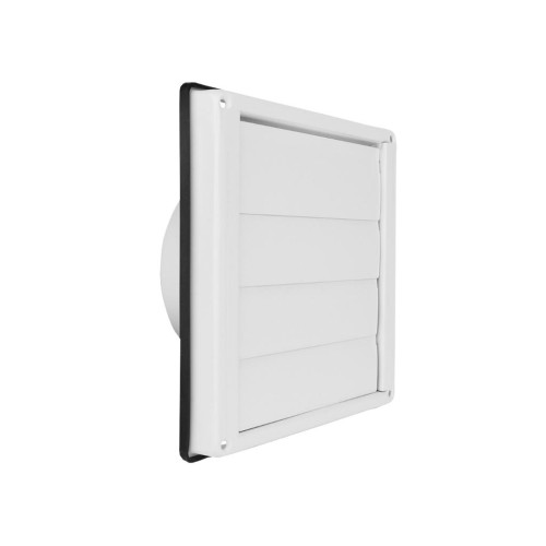 Větrací žaluzie bílá s přírubou Ø 150 mm /  180 x 180 mm