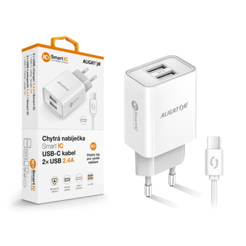 ALI CN 2,4A,2xUSB, USB-C, bílá CHA0043