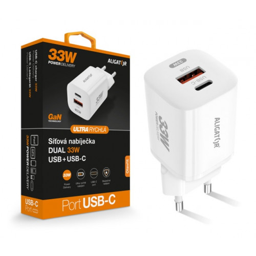 ALI CN GaN 33W, USB-C+USB, bílá CHPD0020